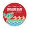 Happy  Dragon boat banner with China dragon boat on river and Boater in circle vector design