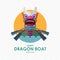 Happy dragon boat festival with dragon boat front on water in circle vector design