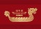 Happy Dragon boat festival with gold dragon boat sign on red background vector design china word translation: Dragon boat festival