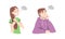 Happy dreaming young man and woman with speech bubbles cartoon vector illustration