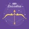 Happy dussehra festival of india, gold arrow bow purple background