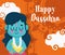 Happy dussehra festival of india, traditional religious hindu rama cartoon mandala orange background
