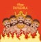 Happy dussehra festival poster with ten headed ravana and fire flames
