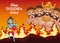 Happy dussehra festival poster with ten headed ravana and rama blue on fire