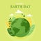 Happy Earth Day, 22 April. Vector World map vector illustration.