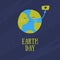 Happy Earth Day concept in cartoon style. Save World grunge design. Planet poster with sign of love