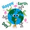 Happy Earth Day - cute Earth Planet with animals. Save the Earth, symbol.