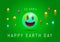 Happy Earth day with cute smiling emoji face of planet earth. 3d Smiley cartoon happy face emoticon modern design for