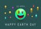 Happy Earth day with cute smiling emoji face of planet earth. 3d Smiley cartoon happy face emoticon modern design for