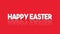 Happy Easter in 3d text with blue and red letters on a reflective red surface