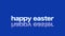 Happy Easter in 3d text with white letters on a reflective blue surface