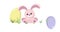 Happy Easter 4K animated greeting card with pink rabbit, pastel colored painted eggs, grass and cute lettering. Stock