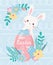 Happy easter adorable rabbit with eggs flowers nature decoration
