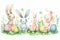 Happy easter amused Eggs Lily of the valley Basket. White lilac Bunny Festive attire. butterfly background wallpaper