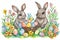 Happy easter Animated Eggs Bunny Fun Basket. White gather together Bunny arrangements. surreal background wallpaper