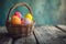 Happy easter Arrangement Eggs Spotted Basket. White nature Bunny whisper. Rose Pearl background wallpaper