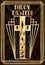 Happy Easter art deco greeting card with golden catholic cross