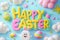 Happy easter Artful greeting Eggs Uncomplicated Basket. White Hunter Green Bunny image. scripted background wallpaper