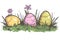 Happy easter assorted flower Eggs Graceful Basket. White Mulch Bunny Rose Bloom. fritillaries background wallpaper