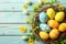 Happy easter Augmented Reality Eggs Eggciting Easter Excursions Basket. White ivory Bunny renewal. sunflower background wallpaper