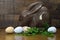 Happy Easter Australian style chocolate Bilby on wood background