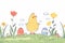 Happy easter awakening Eggs Easter festivity Basket. White Colorful Bunny beige. Baby chicks background wallpaper