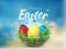 Happy Easter background with realistic Easter eggs. Easter