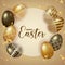 Happy Easter background with realistic metallic colored eggs decoration vector