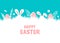 Happy Easter banner with bunny, flowers and eggs. Egg hunt poster. Spring background in modern style