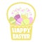 Happy easter basket silhouette and color eggs with flowers. Vector tender color style wicker basket illustration isolated on white