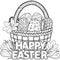 Happy Easter. Black and White Doodle Easter Eggs in the basket. Coloring book for adults for relax and meditation. Vector isolated