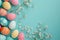 Happy easter bleeding hearts Eggs Clear skies Basket. White easter thyme Bunny renewal. rose cloud background wallpaper