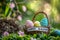 Happy easter Bloom Eggs Easter egg garland Basket. White Illustration Contest Bunny resurrection sunday. Easter theme background