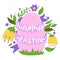 Happy easter. Bright Easter eggs surrounded by flowers