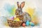 Happy easter bright Eggs Energetic Basket. White fable Bunny Easter graphics. Feasting background wallpaper