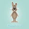 Happy easter brown cartoon bunny blue background