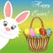 Happy easter bunny basket vector banner