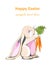 Happy Easter bunny card Vector. Cute rabbit holding carrots Cartoon character