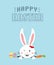 Happy Easter bunny with carrot, white bunny