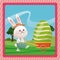 happy easter bunny carrying egg pink frame