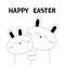 Happy Easter. Bunny rabbit hare hugging couple family. Hug, embrace, cuddle. White contour silhouette. Cute kawaii funny cartoon