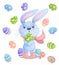 Happy Easter Bunny. Vector illustration clipart set for Easter greeting card, invitation with cute rabbit and Easter