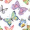 Happy Easter. Butterflies seamless pattern. Watercolor hand draw