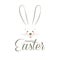 Happy Easter calligraphy greeting card Easter Eggs Hunt, bunny character icon