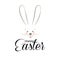 Happy Easter calligraphy greeting card Easter Eggs Hunt, bunny character icon