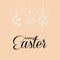 Happy Easter calligraphy greeting card Easter Eggs Hunt, bunny character icon