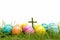 Happy easter Calvary Eggs Cross Basket. White fantasy Bunny egg blowing. hilarious background wallpaper