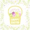 Happy easter card with basket silhouette and color eggs and flowers frame decoration. Vector tender color style greeting card