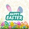 Happy Easter card with bunny, eggs and lowers