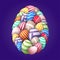 Happy easter card with eggs. Many beautiful multi-colored realistic eggs are laid out in the shape of a large egg. Vector